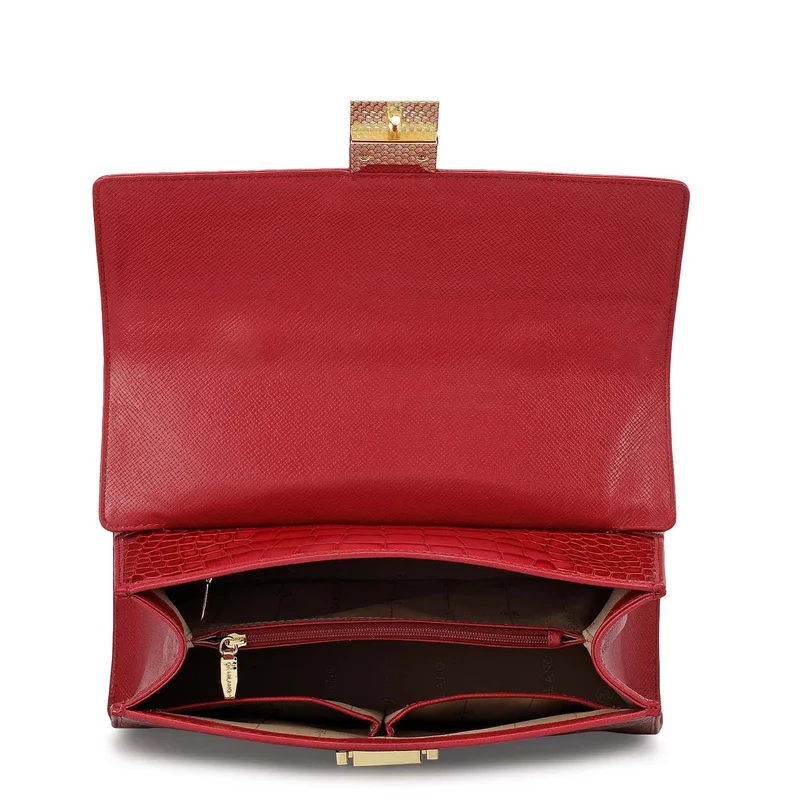 Da Milano Plumberry Medium Croco Leather Satchel - Plumberry for Women | Best Price UAE